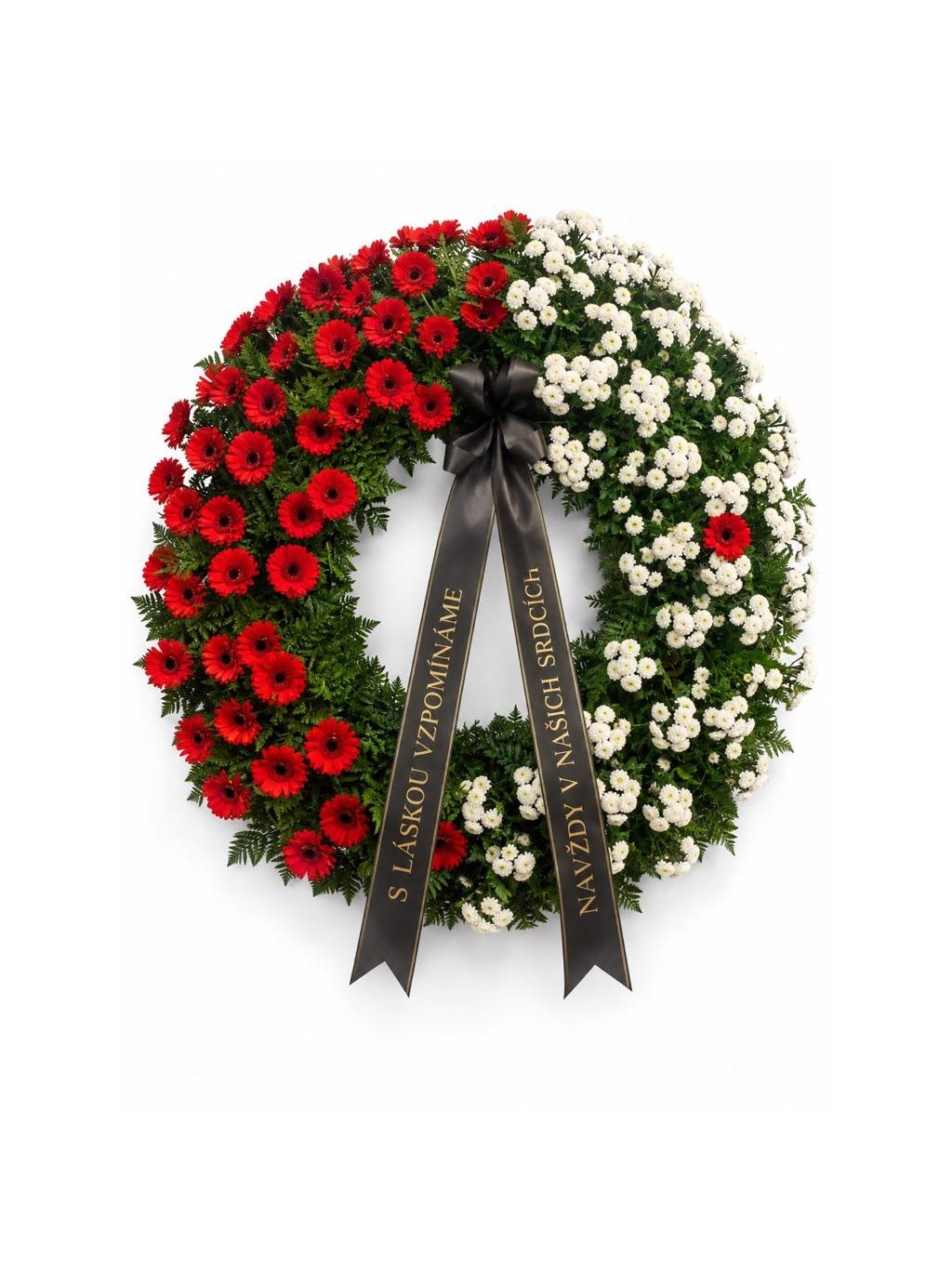 Memory 100 Funeral Wreath Red and White with Gerberas and Chrysanthemums